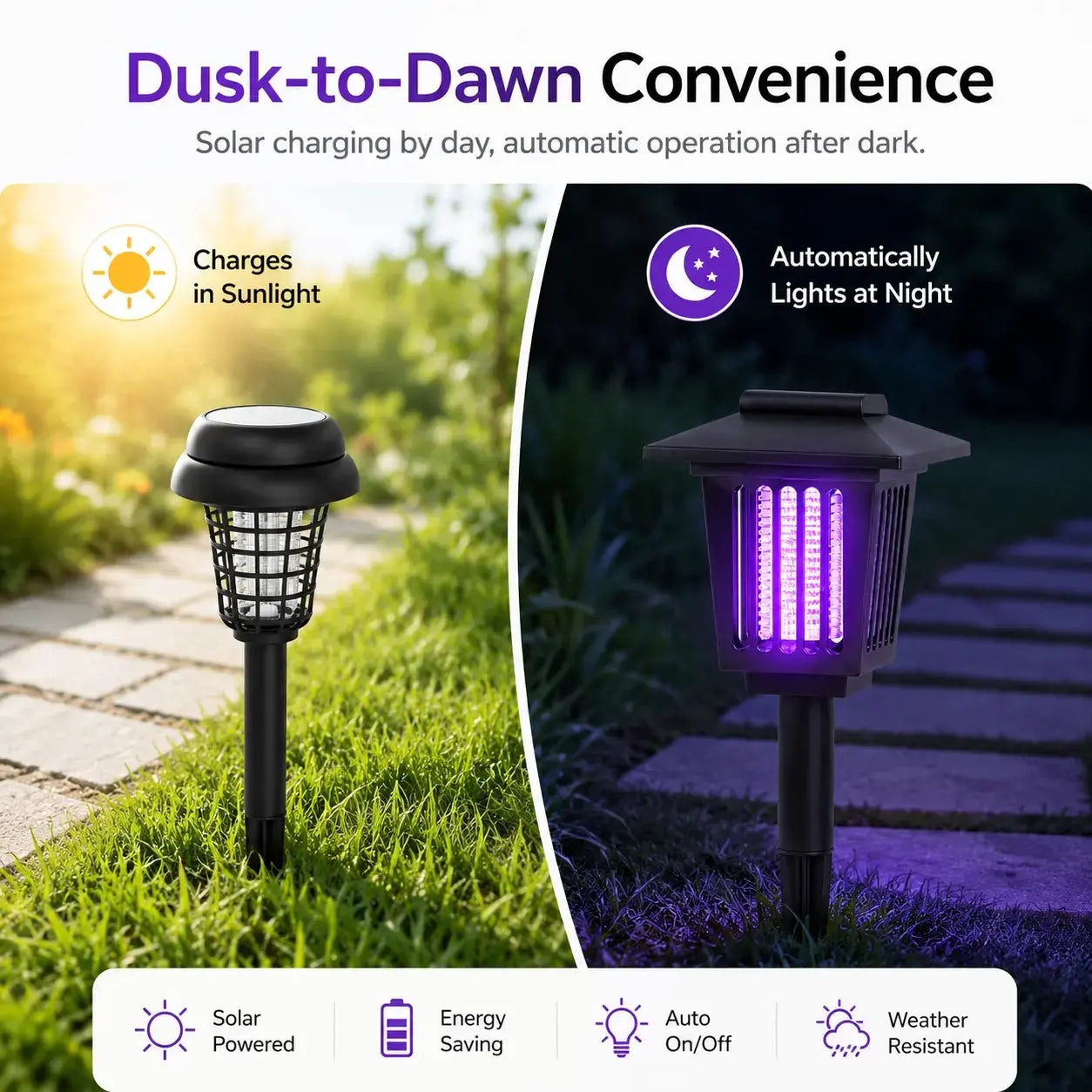 Güneş Enerjili UV Işıklı Sivrisinek Kovucu Bahçe Lambası