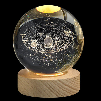 3D Kristal Galaksi Gece Lambası – Astronot ve Gezegen Temalı Dekoratif LED Masa Lambası