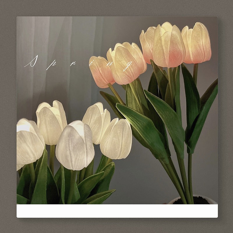 LED Tulip Flower Night Light Artificial Flowerpot Potted Plant Landscape Table Lamp Home Bedroom Living Room Decoration Gift